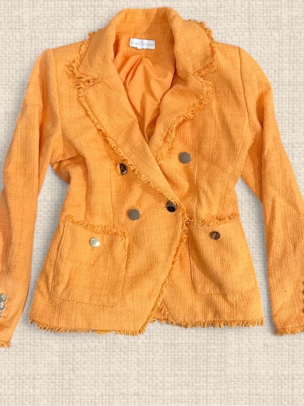Orange Tweed Double-Breasted Women's Blazer